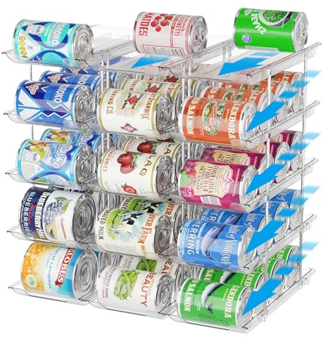 BingoHive Can Organiser for Cupboard Stackable 5 Tiers Can Storage Pantry | Automatic Rolling Food Can Soda Can Organiser for Cupboard Kitchen Pantry Cabinet Fridge holds 36 Cans Rack Clear Combinable