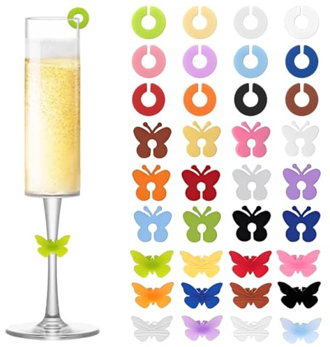 YUPZAR 36 Pezzi Colorati Segna bicchieri, Segnabicchieri in Silicone per Feste, Pennarelli per Bevande Segnabicchiere in Silicone, Marcatori per Bicchieri da Vino Riutilizzabili Marcatori.