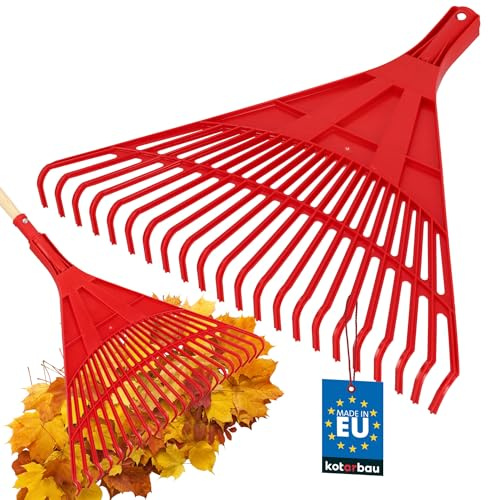 KOTARBAU® Laubrechen Kunststoff - 50 cm - ohne Stiel - Extra-Click - Heurechen - Laubharke - Rechen für Herbstlaub & Heckenschnitt - Gartenrechen - Kunststoff - Rot