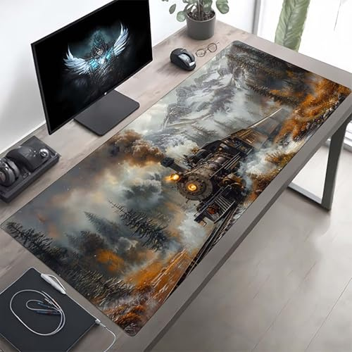 Gaming Mauspad 120 x 60cm Gaming Mousepad XXL Zug Schwarz Mauspad Schreibtischauflage, Genähte Kanten Mausmat, rutschfeste Gummibasis, Schreibtisch Schutz für Home Büro, Geschenke PjY10468 H-K