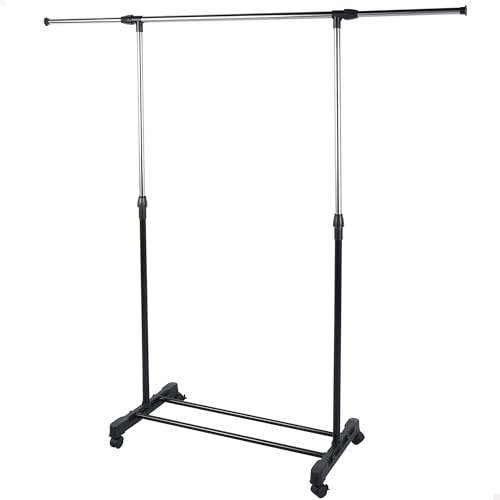 AKTIVE MAX Home Perchero de Ropa Altura Ajustable, 150x44x160 cm, Peso máximo soportado X, con balda para Zapatos, con Ruedas, Extensible, Moderno, Negro y Acero, Minimalista (18807)