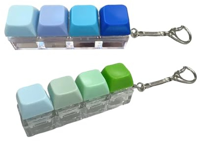 2Pcs Keyboard Fidget Toys 4 Button CoolFinger Clicky Keyboard Keychain Keyboard Stress Relief for Adult Fidget Toys Funny Fidget Keyring with Gradient Blue and Green Keycaps(No Light)