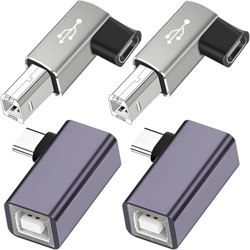 HAAMNING7 4 unidades Adaptador USB C a MIDI 90 grados Conector USB B a Tipo C 90 grados Adaptador de impresora ángulo recto tipo C macho a USB-B hembra para impresora controlador DJ piano eléctrico