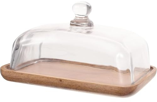 Tortenständer mit Kuppel, Holztablett für kleine Kuchen und Desserts, rechteckige Platte mit Glasdeckel für den gewerblichen und privaten Gebrauch
