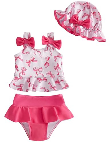 DivingBirds Baby Girls Swimming Costume with Hat for 3 Months - 4 Years | Toddler Girls Two-piece Swimsuit with Hat Bikini Holiday Beach Pool