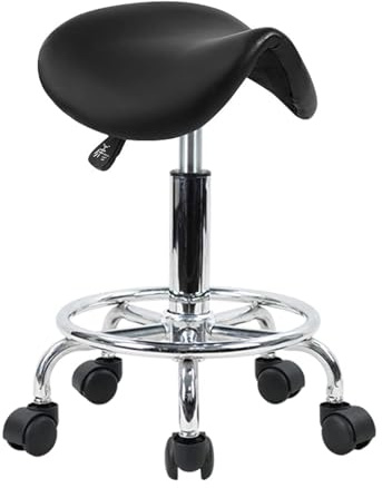 LQVAIPT Sgabello da sella con rotelle Sgabello con rotelle girevole regolabile in pelle PU con ruote Sedia da salone for tatuaggi, salone, bellezza, spa(Black)