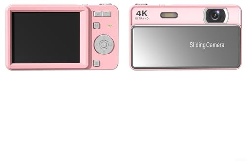 NbgrvB Appareil photo numérique coulissant 64 MP avec zoom numérique 16x, écran HD de 2,8, vidéo 4K, design compact et portable pour étudiants et débutants (Blanc)(Rose)