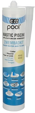 GEB Mastic étanche spécial piscine Beige 290 ml pour coller, jointoyer et réparer même sous l'eau des éléments de piscine, carrelage, mosaïque, margelle, projecteur, bonde
