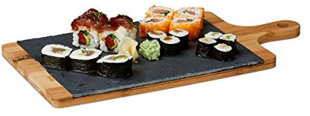 Relaxdays 10020955 Planche de service en bambou avec plateau ardoise amovible et poignée HxlxP: 1,8 x 45 x 22,5 cm, gris