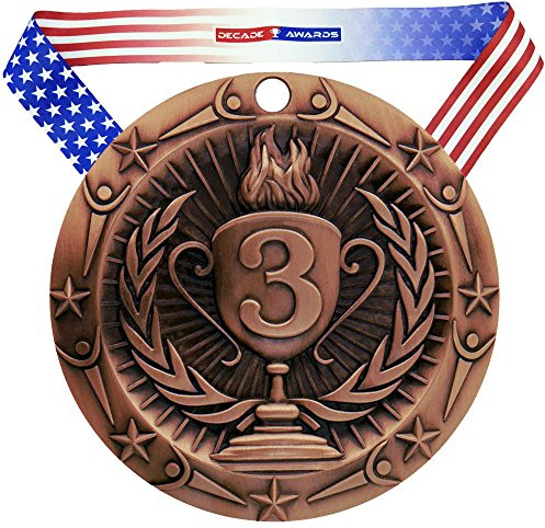Decade Awards' 3rd Place Bronze Medal - Large | Metal Award Medals with Stars & Stripes Neck Ribbon - Perfect for School Competitions, Coaches, Students, Athletes & Scholars