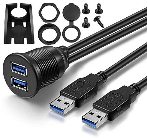 baolonking, pannello di montaggio a filo con cavo USB da 2metro, dual USB 3.0, supporto per cruscotto, montaggio a incasso, per auto, barca, moto