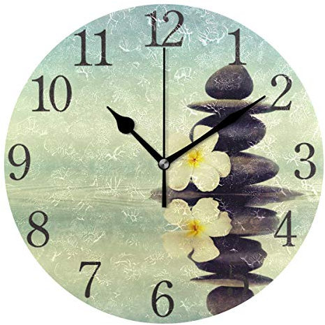 AABAO Vintage Zen Plumeria Fleur Horloge Murale Ronde, Silent Non Ticking Peinture à l'huile pour Chambre Salon Bureau École Décor À La Maison
