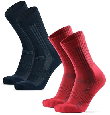 DANISH ENDURANCE Merinoull Vandringsstrumpor – Extra skydd, torra fötter, 2-pack unisex, Flerfärgad (1x Marinblå, 1x Röd), 43-47