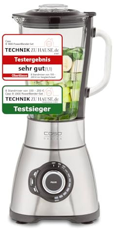 CASO B 1800 PowerBlender-Set - Standmixer, 28.000 U/min, Glasbehälter 1,75 L, inkl. Trinkflasche und Zerkleiner, Mixer Testsieger mit sehr gut, Edelstahl
