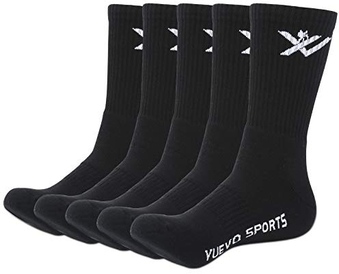 YUEVO SPORTS Men's Black Sports Socks Moisture Wicking Mens Socks Cotton Rich Cushioned Walking Athletic Crew Socks Anti Blister Anti-Odor Work Socks For Men, Size 7-10, Multipack, 5 Pairs