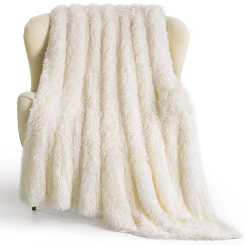 KANKAEU Coperta Pelosa per Letto Matrimoniale, Coperta Bianca Morbida 160x200 cm, Plaid Caldo e Accogliente, Reversibile, Facile da Pulire, Regalo di Stile