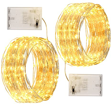 WALCHO LED Lichterkette mit Batterie Betrieb, 12 M 120 LEDs Lichterketten Batteriebetrieben Wasserdichte Lichter für Party, Garten, Weihnachten, Hochzeit, Beleuchtung Deko (Warmweiß, 2er Pack)