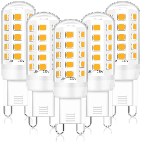 Euxper G9 LED Glühbirne 3W Warmweiß 2700K, 420LM G9 LED Lampen, Entspricht 28W 40W Halogen birne, Kein Flackern LED G9 Leuchtmittel, AC 220-240V, 360°Abstrahlwinkel, 5er Pack