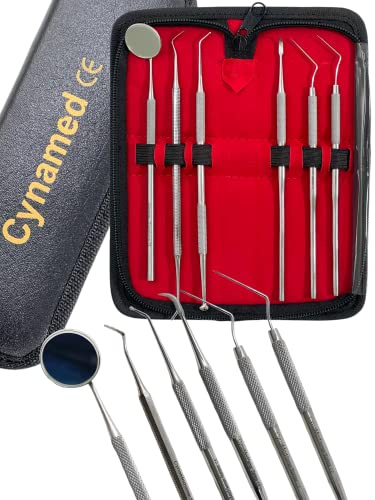 German-Dental Tools,Plaque Remover for Teeth,Dental Hygiene Cleaning Kit,Tooth Scraper Plaque Tartar Remover Cleaner,Dental Pick Scaler Oral Care Tools (Set of 6 with Pouch Oral Care)