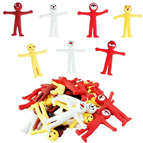 35 Piezas Muñequito Estirable Navideño de Cara Sonriente Roja y Amarilla,Pequeños Regalos para Niños,Colores Brillantes Regalos para Fiestas,Juguetes Educativos,Rellenos de Calcetines de Piñata