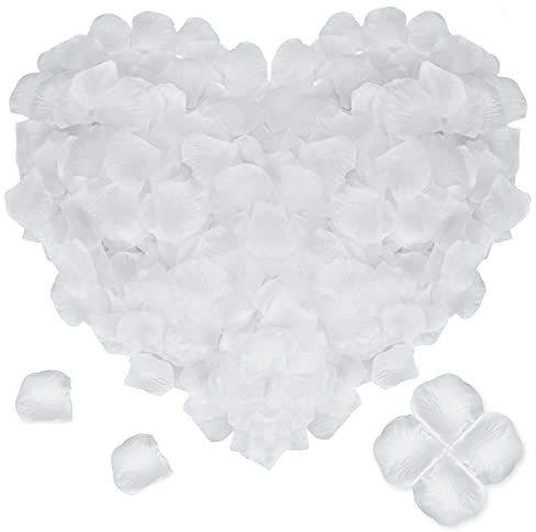 SUSNUAN 1000 Pieces White Rose Petals, Artificial Silk Petals for Bedroom, Emulation Flowers Wedding, Birthday Party, Romantic Decorations (White), 5cm x 5cm, (DAFP-1000PCS)