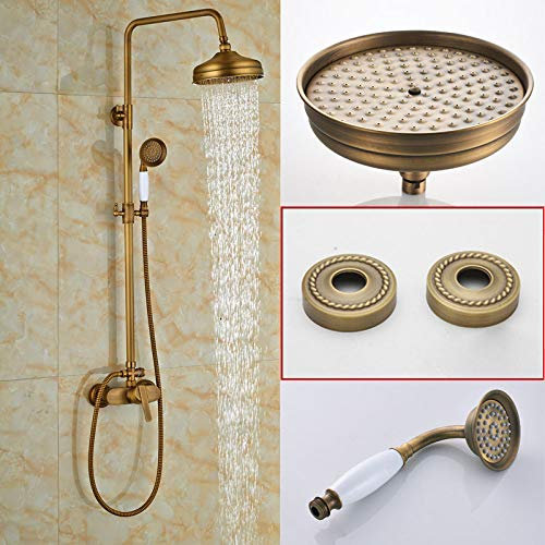 Shower System Brass Antique Rain Shower Mixer Tap Single Handle Outdoor Shower Mixer Brass Rainfall Shower Mixer With Hand Shower,Antique Brass D,02(Antique Brass A) Good