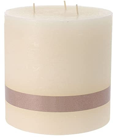 Spetebo XL 3-Docht Kerze Ø 14 cm unparfümiert - champagner - Große Stumpenkerze mit langer Brenndauer - Mehrdocht Kerze Tischkerze Blockkerze rund geruchlos