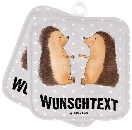 Mr. & Mrs. Panda Personalisierte Topflappen Igel Liebe - Geschenke, Freundin, Set Personalisiert, Topfhandschuhe mit Namen, Bedrucken, Geschenk, Hochzeit, Hochzeitstag, Hocheitstag