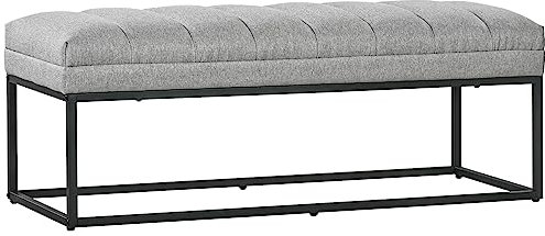 HOMCOM Sitzbank, Polsterbank in Leinenoptik, Schlafzimmerbank, Bettbank, Schminkbank für Wohnzimmer, bis 200 kg Belastbar, Stahl, Hellgrau, 120 x 44 x 45,5 cm