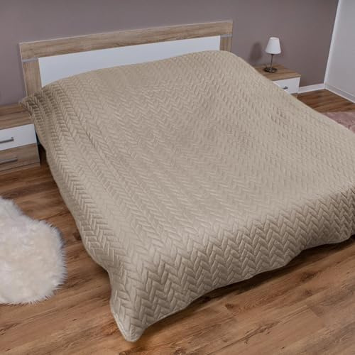 Bestlivings Tagesdecke (Beige) 220x240 cm mit wattierter Zwischenlage, Bettüberwurf - Überwurfdecke, Sommerdecke gesteppt - Steppdecke, Wendedecke