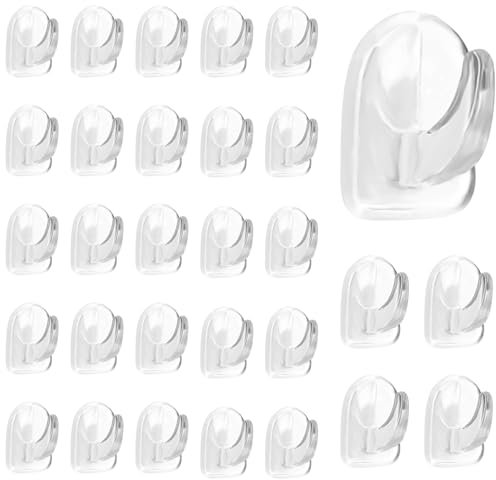30Pcs Self Adhesive Sticky Hooks, Clear Plastic Stick on Hooks Heavy Duty for Hanging, Bathroom Kitchen Door Wall Shower Hook Stick on (Nano No Trace Adhesive)