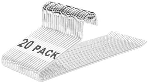 devesanter 20er Set Hosenbügel Metall mit Anti-Rutsch-Beschichtung Weiß | Offene Chromstahl-Bügel, robust und platzsparend, für Jeans, Hosen und Anzüge geeignet