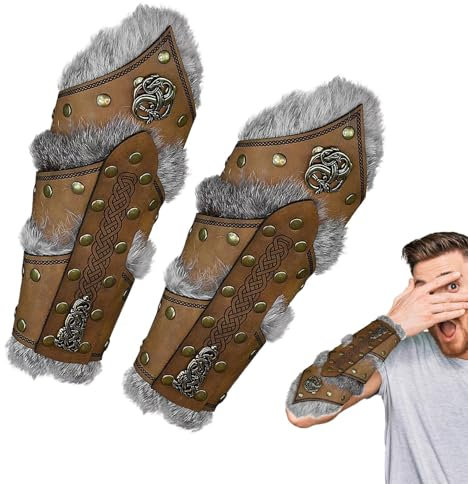 Wikinger-Handgelenkschützer, Wikinger-Armschienen aus Leder | 1 Paar mittelalterliche Armschützer,Mittelalterliche Armschiene aus Kunstleder für Herren, Armstulpen für Wikinger-Piratenritter, Steampun