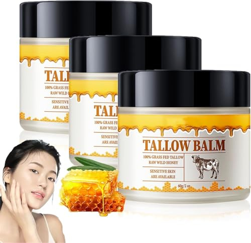 Based Supplies Tallow and Honey Balm,Organic Beef Tallow and Honey Balm,Whipped Tallow Honey Balm,Tallow Face Moisturizer,Moisturizes Honey Tallow Balm,Honey Body Lotion for Cracked, Dry Skin (3 Pcs)