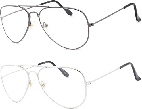 NEW VISION Lunettes 2 PACK, Lunettes Loupe, Lunettes De Lecture, Style Pilote Monture Métal Rétro, Lunette De Lecture Homme Femme, NV8132 (GRIS+ARGENT, 2, Diottria)