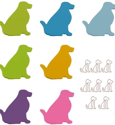 KGDUYC 7 Stück (210 Blatt) Niedliche Hunde-Haftnotizen mit 7pcs Büroklammern, Cartoon-Tier-Haftnotizen, Index-Tabs, Hunde-Form, Marker, Flaggen, Memoblöcke