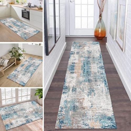 Teppich Läufer Lang Küche Flur Teppichläufer Rutschfest Waschbar Küchenläufer Teppichmatten 3D Abstract Flurmatten 120X400CM Schmutzfangmatte Meterware Schlafzimmer Wohnzimmer Esszimmer Küchenteppich