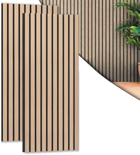 BAKAJI Set 2 Pannelli Fonoassorbenti in Legno Insonorizzati Decorativi Pareti, Pannello Insonorizzato Isolante Acustico da Muro, Moderno, Ufficio, Soggiorno, Insonorizzante, 60 x 120 cm (Quercia)