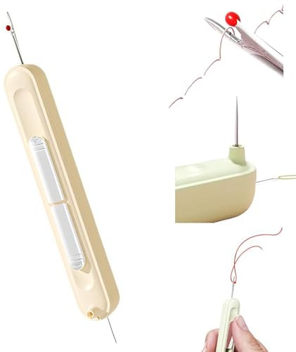Czerio 2-in-1 Nadeleinfädler und Nahttrenner, 2025 Neuer einziehbarer Einfädler, Stecknadeleinfädler, dehnbarer Entferner, Nadeleinfädelwerkzeug für Handnähen, Stricken, Kreuzstich-Stickerei (Beige)