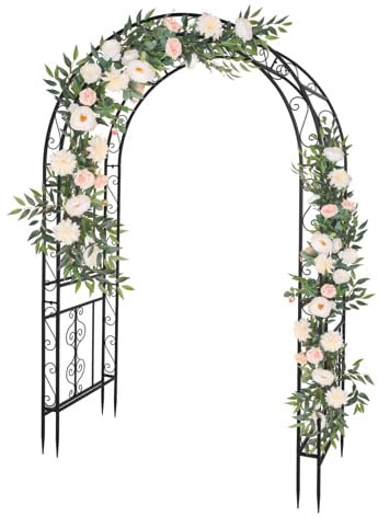 Bonnlo Arche Jardin en Fer Artistique Double Couche – Pergola Jardin Exterieur，Arche Mariage à Dessus Arqué, Noir Mat, 134×59×213 cm