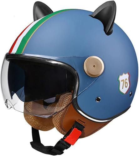 Casco Moto Jet Vintage Omologato DOT/ECE, Casco Aperto Moto Mezzo Casco Con Doppia Visiera Parasole, Casco Demi-Jet Per Moto Caschi Cromwell Stile Retrò Per Uomini E Donne Adulti 7,M=57-58CM