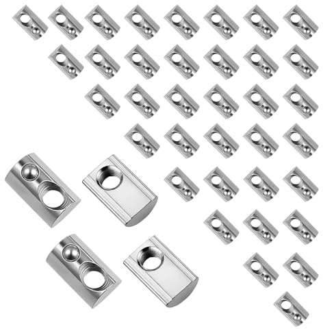 HASLED Tuerca deslizante M8 con bola, 40 piezas en acero al carbono para perfiles aluminio serie 40 - Ideal construcción, carpintería y estructuras industriales