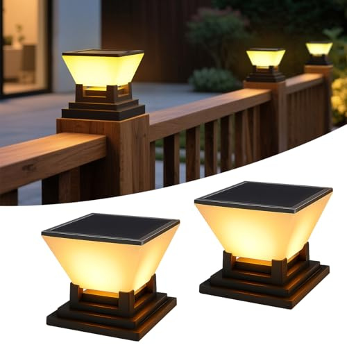 ACMHNC Farola Solar Exterior, 2 Piezas Luz Solar Exterior Jardin Para Postes Valla Pilar 7x7 8x8 9x9 10x10 15x15cm, Ip65 Impermeable Lampara Sobremuro Exteriores, 3 Modos, Para Jardín Postes Madera