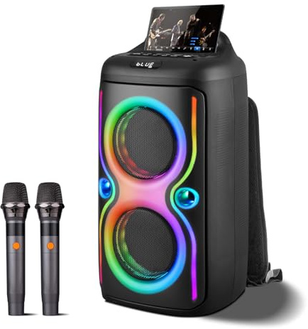 Karaoke Machine with 2 Wireless Microphones for Adults,Portable Karaoke Speaker with 2 x 6.5” Subwoofers and Pulsed Lights,Backpack and Carry-On Design,DJ/disco/party LED lights