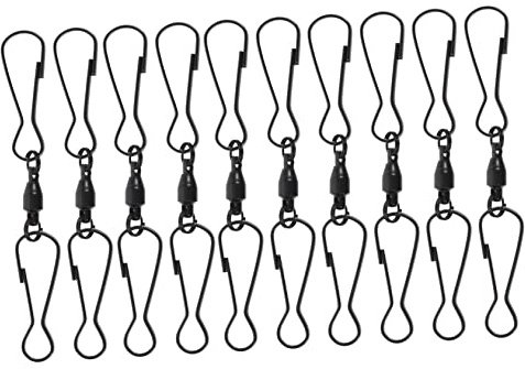 Ciieeo 10pcs Large 8.0cm Black Stainless Steel Rotatable Wind Hangers Hooks with 360° Bearing for Outdoor Garden Windsock Clips and Bird Feeder Accessories