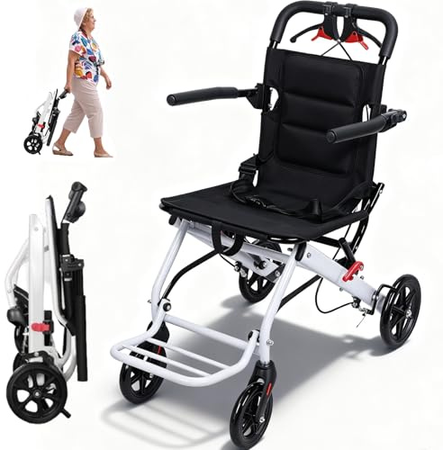 toilmua 13.6lbs Lightweight Transport Wheelchair Foldable Transport Chair for Adults Seniors 180lbs Support Aluminum Travel Wheelchair with Large All Wheels for Elderly Black A