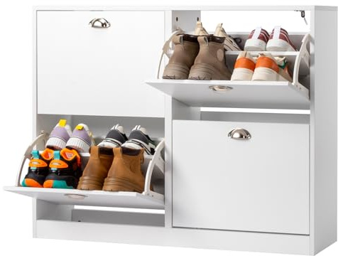 LEADZM Schuhschrank schmal, Schuhkipper 102x24x79,5cm | mit 4 Flip-Schubladen Schuhregal für den Eingang, Flur, Wohnzimmer 102 x 24 x 79,5cm