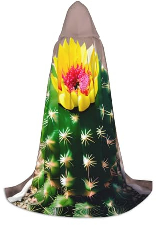 ETASUIOL Blooming Cactus Print Hooded Cloak For Halloween,Wizard Vampire Grim Reaper Costumes,Renaissance Style
