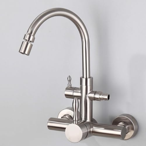 XSDSM Robinetterie De Cuisine Mitigeur Cuisine Évier Robinet Mural Avec Interface De Lave-Vaisselle À Eau Chaude Et Froide,Argent