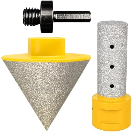 Diamond Beveling Chamfer Bit Set - 2 Tile Cone Grinder Bit, 4/5 Diamond Finger Milling Bit and 3/8 Hex Shank, 5/8-11 Thread, for Beveling, Chamfering, Enlarging, Trimming in Tile Ceramic Stone
